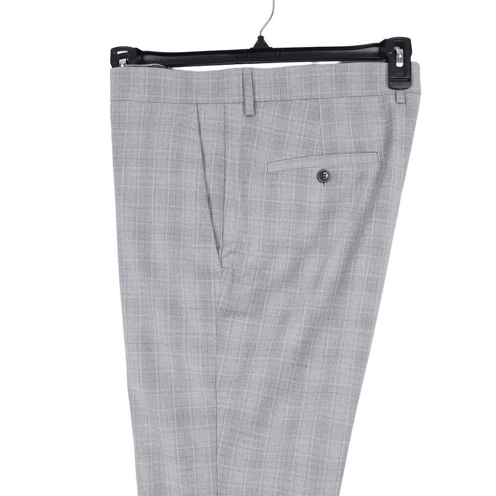 Kenneth Cole Reaction Mens Slim Fit Dress Pants 34x32 Light Grey Plaid Stretch - Picture 2 of 13